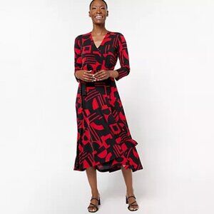 Susan Graver Regular Printed Liquid Knit 3/4 Sleeve Wrap Dress Sz 1X